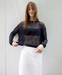 Sheer Linen Layered Knit Top - Deep Navy