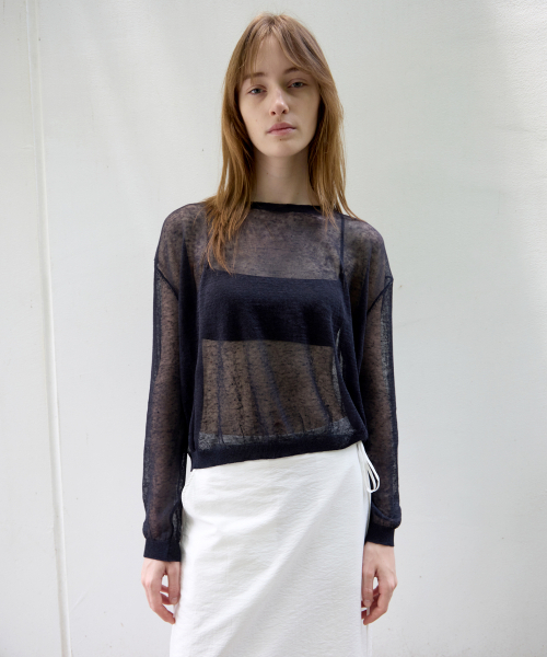 LEVAR（レバー）の「Sheer Linen Layered Knit Top - Deep Navy（ニット/セーター・レディース・ダークネイビー・FREE）」の2枚目の写真