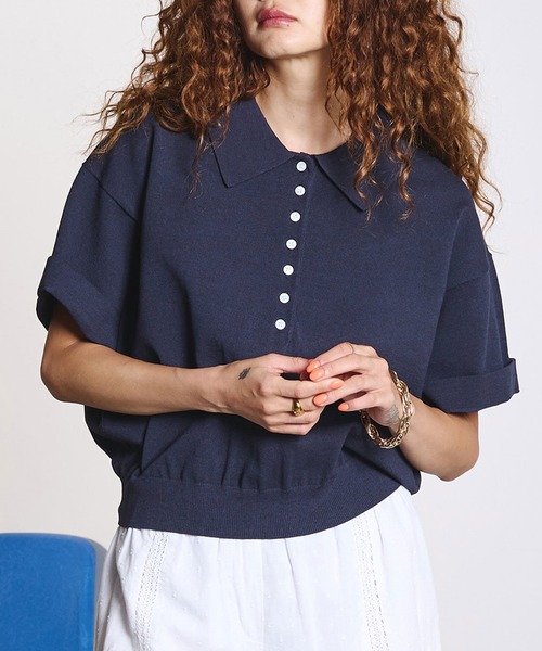 ROSE BUD（ローズバッド）の「POLO COLLAR KNIT（ニット/セーター・レディース・グレー/オフホワイト・ONE SIZE）」の2枚目の写真