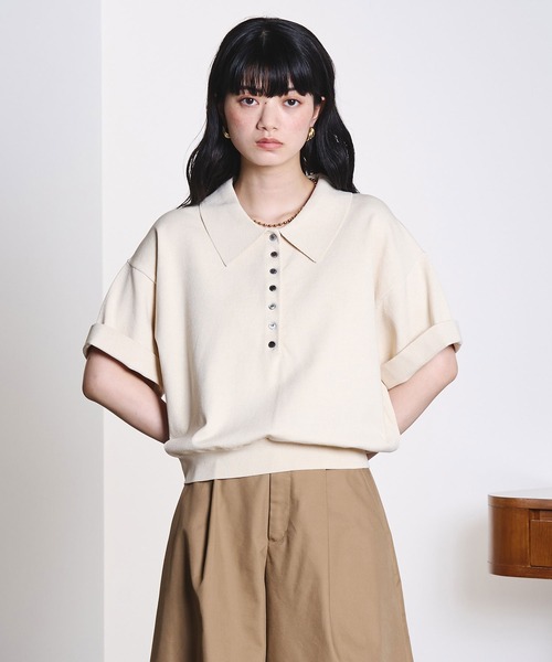 ROSE BUD（ローズバッド）の「POLO COLLAR KNIT（ニット/セーター・レディース・グレー/オフホワイト・ONE SIZE）」の14枚目の写真