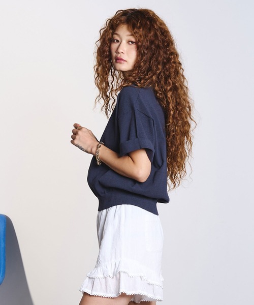 ROSE BUD（ローズバッド）の「POLO COLLAR KNIT（ニット/セーター・レディース・グレー/オフホワイト・ONE SIZE）」の4枚目の写真