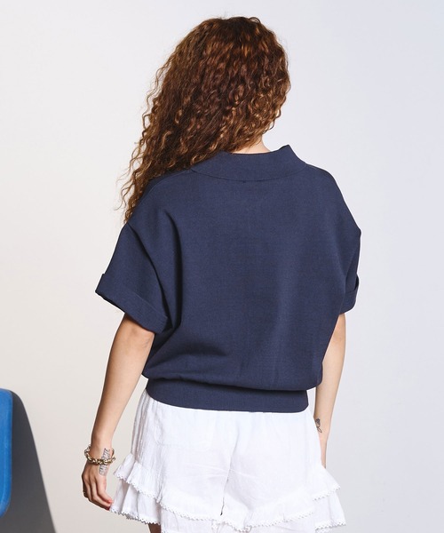 ROSE BUD（ローズバッド）の「POLO COLLAR KNIT（ニット/セーター・レディース・グレー/オフホワイト・ONE SIZE）」の5枚目の写真
