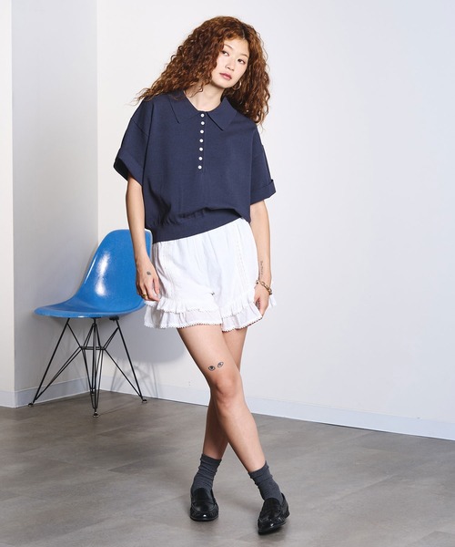 ROSE BUD（ローズバッド）の「POLO COLLAR KNIT（ニット/セーター・レディース・グレー/オフホワイト・ONE SIZE）」の6枚目の写真