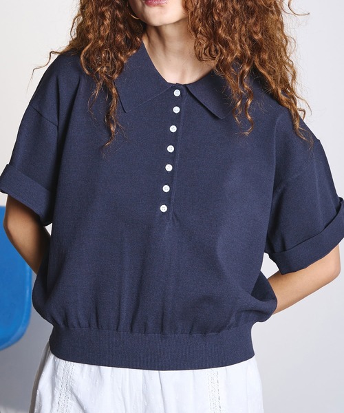 ROSE BUD（ローズバッド）の「POLO COLLAR KNIT（ニット/セーター・レディース・グレー/オフホワイト・ONE SIZE）」の9枚目の写真