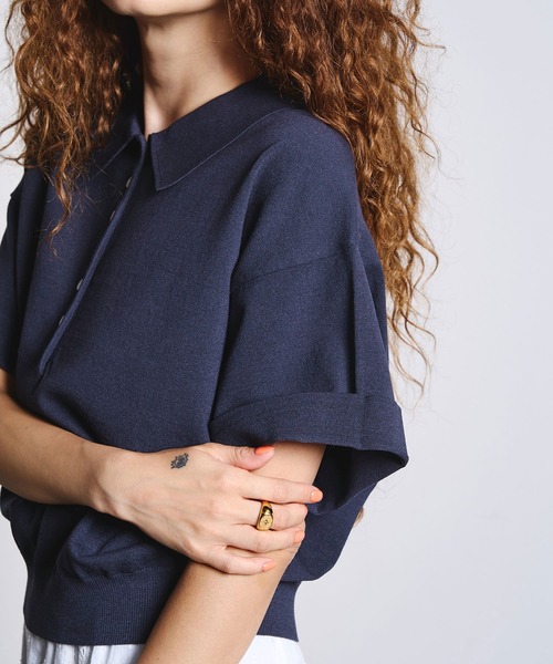 ROSE BUD（ローズバッド）の「POLO COLLAR KNIT（ニット/セーター・レディース・グレー/オフホワイト・ONE SIZE）」の11枚目の写真