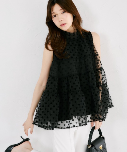 tocco closet(トッコ クローゼット)の「【ZOZO限定】バッグリボンシアードットティアードノースリーブブラウス(シャツ/ブラウス・レディース・ブラック/オフホワイト・M)」の2枚目の写真
