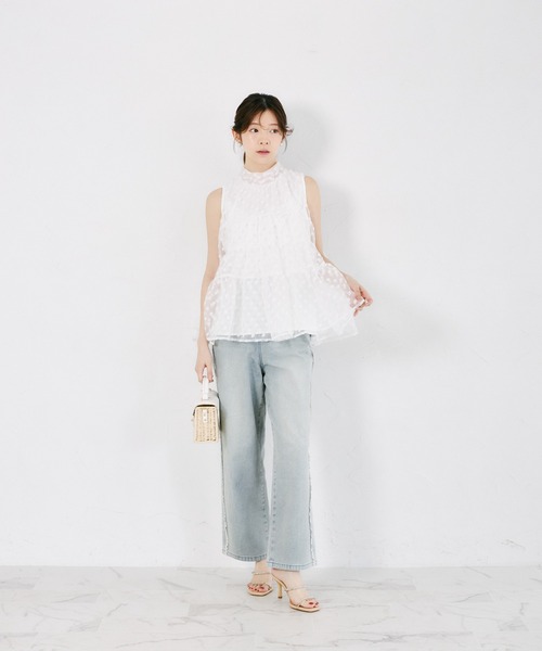 tocco closet(トッコ クローゼット)の「【ZOZO限定】バッグリボンシアードットティアードノースリーブブラウス(シャツ/ブラウス・レディース・ブラック/オフホワイト・M)」の3枚目の写真
