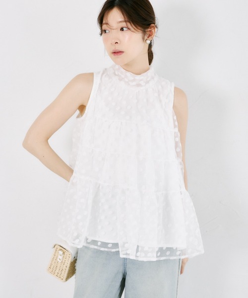tocco closet(トッコ クローゼット)の「【ZOZO限定】バッグリボンシアードットティアードノースリーブブラウス(シャツ/ブラウス・レディース・ブラック/オフホワイト・M)」の5枚目の写真