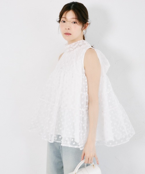 tocco closet(トッコ クローゼット)の「【ZOZO限定】バッグリボンシアードットティアードノースリーブブラウス(シャツ/ブラウス・レディース・ブラック/オフホワイト・M)」の7枚目の写真