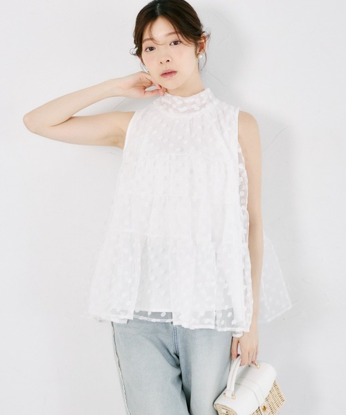tocco closet(トッコ クローゼット)の「【ZOZO限定】バッグリボンシアードットティアードノースリーブブラウス(シャツ/ブラウス・レディース・ブラック/オフホワイト・M)」の4枚目の写真