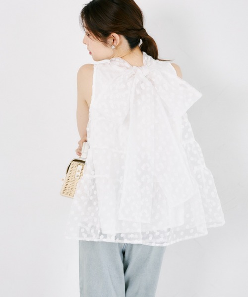 tocco closet(トッコ クローゼット)の「【ZOZO限定】バッグリボンシアードットティアードノースリーブブラウス(シャツ/ブラウス・レディース・ブラック/オフホワイト・M)」の8枚目の写真