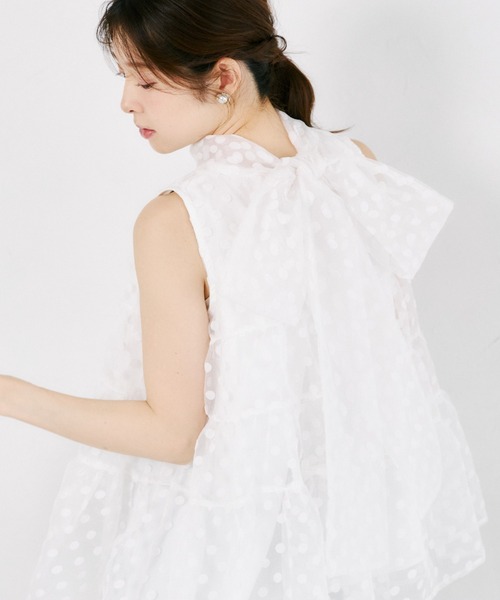tocco closet(トッコ クローゼット)の「【ZOZO限定】バッグリボンシアードットティアードノースリーブブラウス(シャツ/ブラウス・レディース・ブラック/オフホワイト・M)」の9枚目の写真