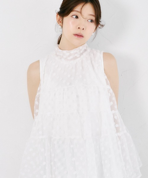 tocco closet(トッコ クローゼット)の「【ZOZO限定】バッグリボンシアードットティアードノースリーブブラウス(シャツ/ブラウス・レディース・ブラック/オフホワイト・M)」の6枚目の写真