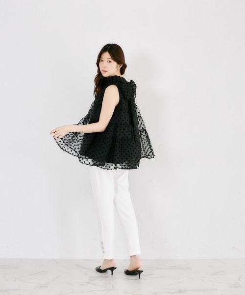tocco closet(トッコ クローゼット)の「【ZOZO限定】バッグリボンシアードットティアードノースリーブブラウス(シャツ/ブラウス・レディース・ブラック/オフホワイト・M)」の12枚目の写真