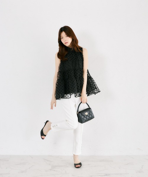 tocco closet(トッコ クローゼット)の「【ZOZO限定】バッグリボンシアードットティアードノースリーブブラウス(シャツ/ブラウス・レディース・ブラック/オフホワイト・M)」の10枚目の写真