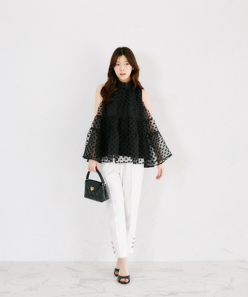 tocco closet(トッコ クローゼット)の「【ZOZO限定】バッグリボンシアードットティアードノースリーブブラウス(シャツ/ブラウス・レディース・ブラック/オフホワイト・M)」の11枚目の写真