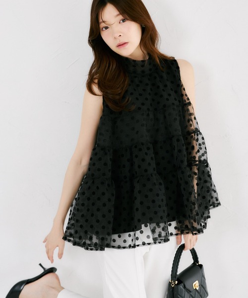 tocco closet(トッコ クローゼット)の「【ZOZO限定】バッグリボンシアードットティアードノースリーブブラウス(シャツ/ブラウス・レディース・ブラック/オフホワイト・M)」の14枚目の写真