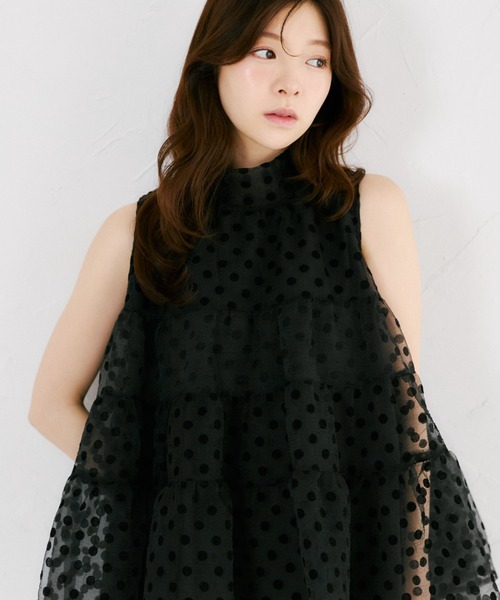 tocco closet(トッコ クローゼット)の「【ZOZO限定】バッグリボンシアードットティアードノースリーブブラウス(シャツ/ブラウス・レディース・ブラック/オフホワイト・M)」の15枚目の写真