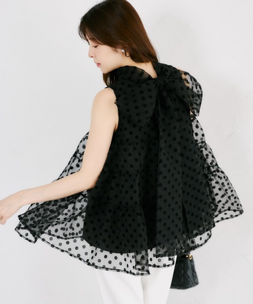 tocco closet(トッコ クローゼット)の「【ZOZO限定】バッグリボンシアードットティアードノースリーブブラウス(シャツ/ブラウス・レディース・ブラック/オフホワイト・M)」の16枚目の写真