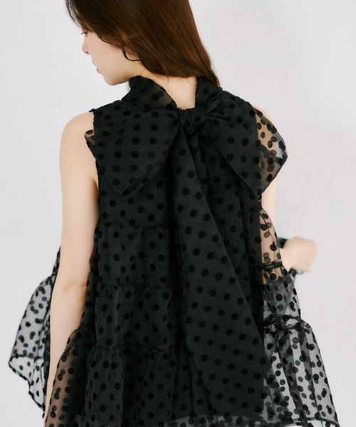 tocco closet(トッコ クローゼット)の「【ZOZO限定】バッグリボンシアードットティアードノースリーブブラウス(シャツ/ブラウス・レディース・ブラック/オフホワイト・M)」の17枚目の写真