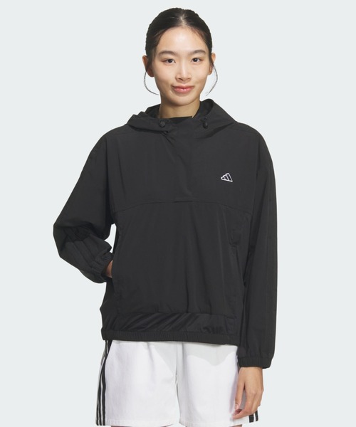 adidas(アディダス)の「スリーストライプス長袖フードアノラックジャケット【adidas Golf/アディダスゴルフ】(ブルゾン・レディース・ブラック・SMALL/MEDIUM/LARGE/X-LARGE)」の1枚目の写真