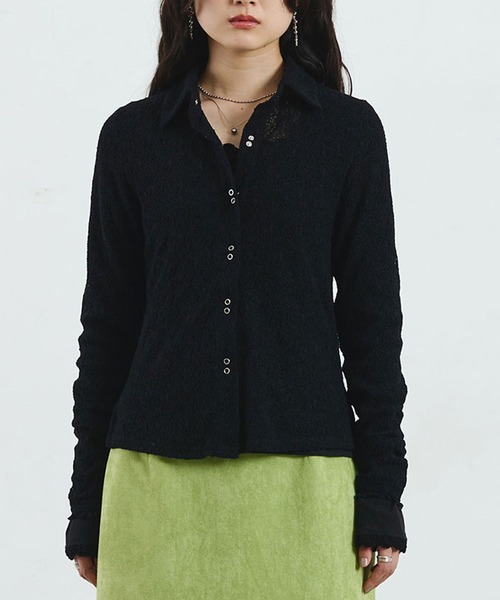 ROSE BUD(ローズバッド)の「STRETCH LACE TOP(シャツ/ブラウス・レディース・ブラック/ライトパープル/オフホワイト・ONE SIZE)」の2枚目の写真