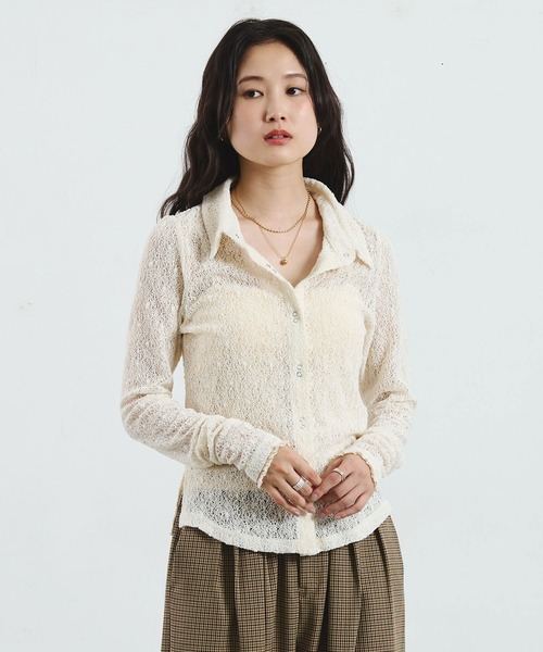 ROSE BUD(ローズバッド)の「STRETCH LACE TOP(シャツ/ブラウス・レディース・ブラック/ライトパープル/オフホワイト・ONE SIZE)」の10枚目の写真