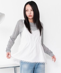 WEGO/【26年秋冬新作】ボタン付きレースチュニック