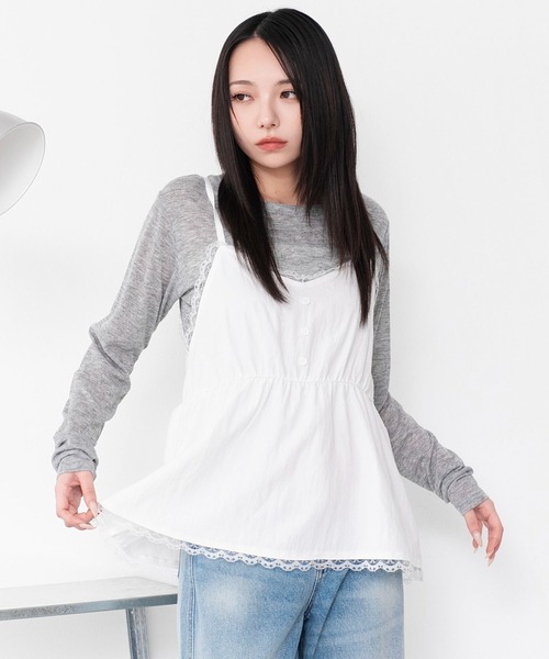 WEGO(ウィゴー)の「WEGO/【26年秋冬新作】ボタン付きレースチュニック(キャミソール・レディース・ホワイト/その他1・FREE)」の2枚目の写真