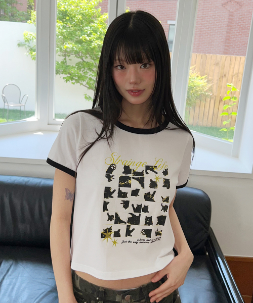 LMR(エルエムアール)の「キャットポスタリングクロップ半袖Tシャツホワイト(Tシャツ/カットソー・レディース・ホワイト・SMALL/MEDIUM)」の1枚目の写真