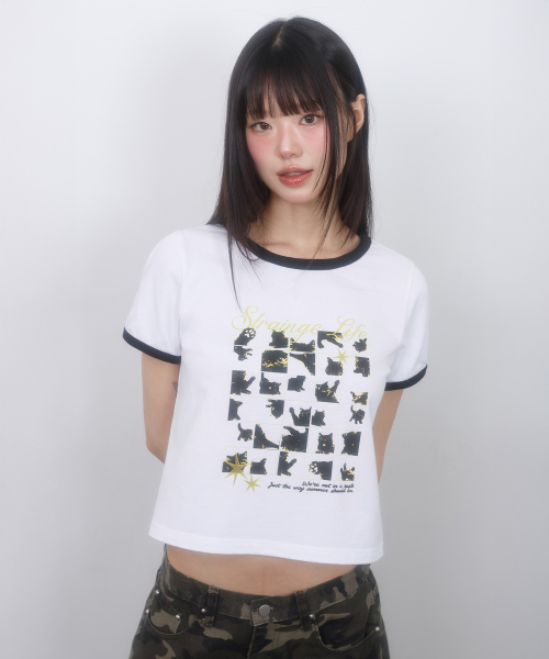 LMR(エルエムアール)の「キャットポスタリングクロップ半袖Tシャツホワイト(Tシャツ/カットソー・レディース・ホワイト・SMALL/MEDIUM)」の2枚目の写真