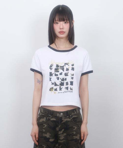 LMR(エルエムアール)の「キャットポスタリングクロップ半袖Tシャツホワイト(Tシャツ/カットソー・レディース・ホワイト・SMALL/MEDIUM)」の3枚目の写真