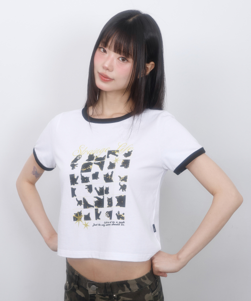 LMR(エルエムアール)の「キャットポスタリングクロップ半袖Tシャツホワイト(Tシャツ/カットソー・レディース・ホワイト・SMALL/MEDIUM)」の4枚目の写真