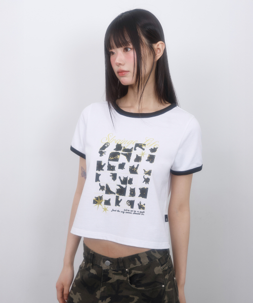 LMR(エルエムアール)の「キャットポスタリングクロップ半袖Tシャツホワイト(Tシャツ/カットソー・レディース・ホワイト・SMALL/MEDIUM)」の5枚目の写真