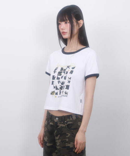 LMR(エルエムアール)の「キャットポスタリングクロップ半袖Tシャツホワイト(Tシャツ/カットソー・レディース・ホワイト・SMALL/MEDIUM)」の6枚目の写真