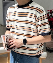 NOWLE（ノウル）の「【NOWLE】マルチボーダー メッシュ サマーニット 半袖 Tシャツ / クルーネック リラックス トップス（ニット/セーター）」