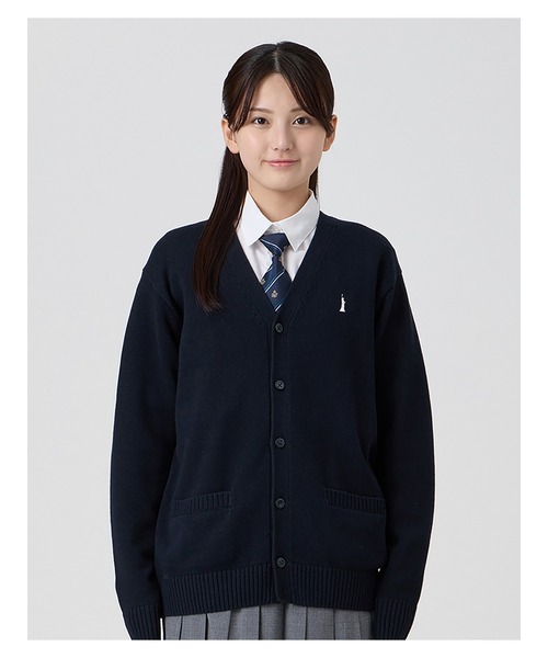 EASTBOY(イーストボーイ)の「カーディガン 綿×裏暖 プレーティング 7G ピュアホワイト女神 制服 スクールニット 中学生 高校生(カーディガン/ボレロ・キッズ・ネイビー・9号/11号/13号)」の4枚目の写真