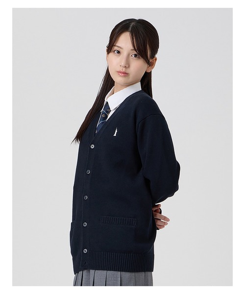 EASTBOY(イーストボーイ)の「カーディガン 綿×裏暖 プレーティング 7G ピュアホワイト女神 制服 スクールニット 中学生 高校生(カーディガン/ボレロ・キッズ・ネイビー・9号/11号/13号)」の5枚目の写真
