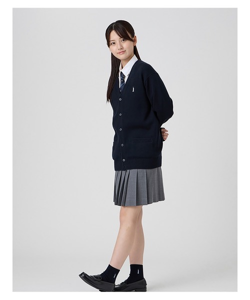 EASTBOY(イーストボーイ)の「カーディガン 綿×裏暖 プレーティング 7G ピュアホワイト女神 制服 スクールニット 中学生 高校生(カーディガン/ボレロ・キッズ・ネイビー・9号/11号/13号)」の8枚目の写真