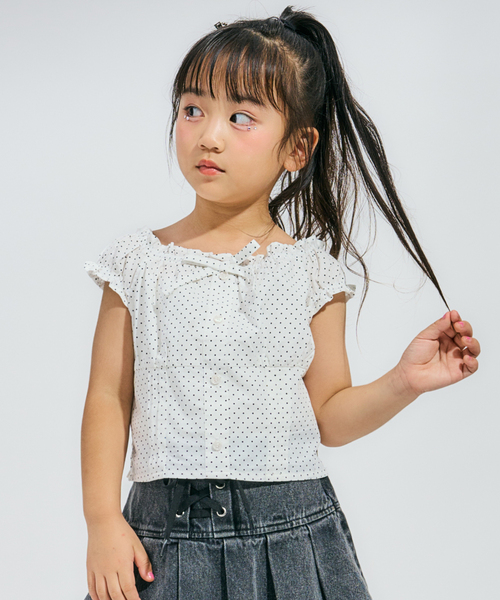 minimal(ミニマル)の「【インナーつき】オフショルダーブラウスセット(シャツ/ブラウス・キッズ・カラフル/オフホワイト・110cm/130cm)」の2枚目の写真