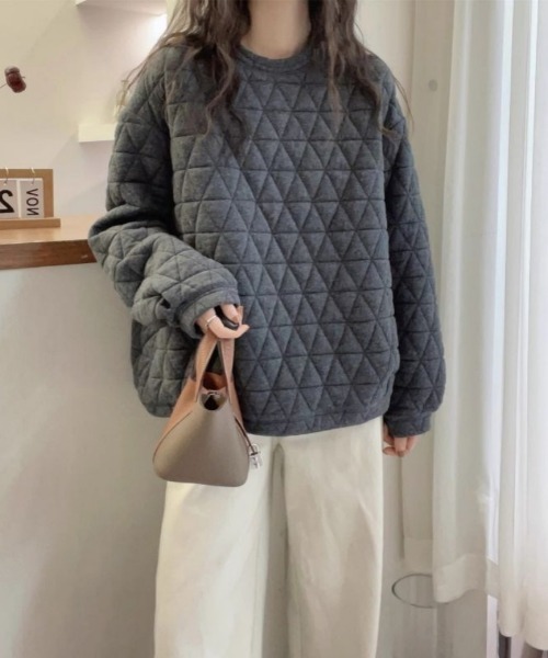 Ritzy(リッツィー)の「三角キルティングクルーネックトップス(Tシャツ/カットソー・レディース・ホワイト/グレー・M/L)」の13枚目の写真