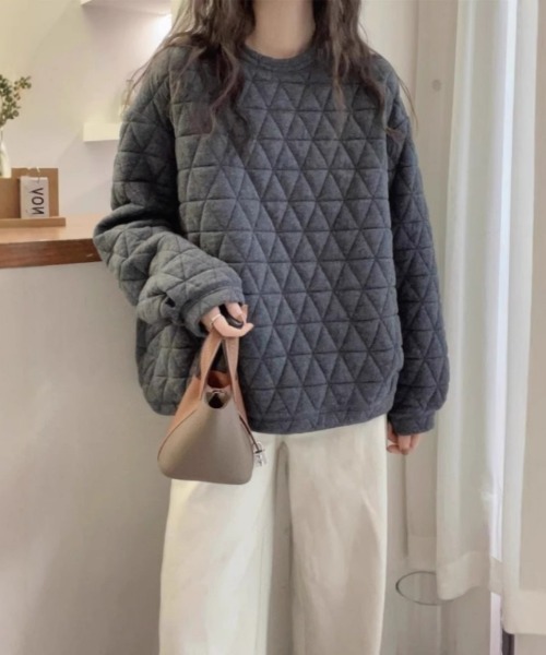 Ritzy(リッツィー)の「三角キルティングクルーネックトップス(Tシャツ/カットソー・レディース・ホワイト/グレー・M/L)」の7枚目の写真