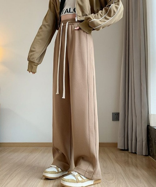 SEU(エスイーユー)の「ロングシーズン活躍! 上品見え! 全骨格美脚見え 美脚 無地 ワイドストレートパンツ 【オフィスカジュアル】【きれいめカジュアル】 レディース韓国(その他パンツ・レディース・グレー/ブラック/アイボリー/ベージュ・M/L)」の21枚目の写真