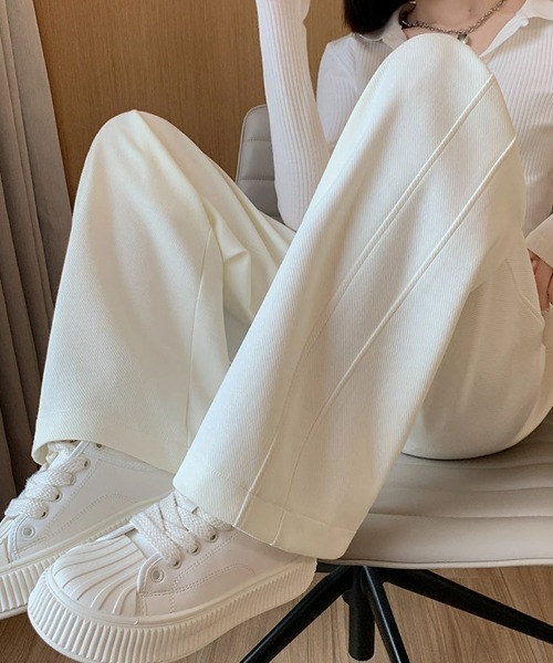 SEU(エスイーユー)の「ロングシーズン活躍! 上品見え! 全骨格美脚見え 美脚 無地 ワイドストレートパンツ 【オフィスカジュアル】【きれいめカジュアル】 レディース韓国(その他パンツ・レディース・グレー/ブラック/アイボリー/ベージュ・M/L)」の7枚目の写真