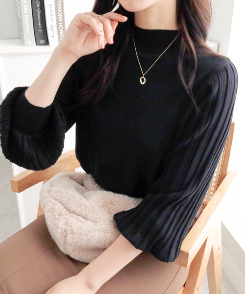 alotta（アロッタ）の「大人上品袖プリーツニット（ニット/セーター・レディース・モカ/ブルー/ブラック/ボルドー・LL/L/M）」の6枚目の写真