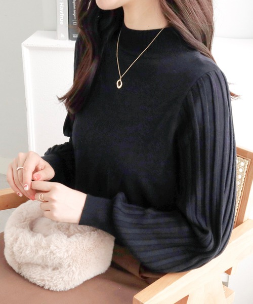 alotta（アロッタ）の「大人上品袖プリーツニット（ニット/セーター・レディース・モカ/ブルー/ブラック/ボルドー・LL/L/M）」の7枚目の写真