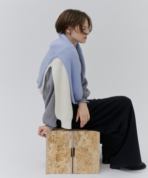 Plumel(プルメル)の「Soft Touch Bottle Neck Rib Knit / ソフトタッチボトルネックリブニット(ニット/セーター・レディース・グレー/ブラック/オフホワイト・MEDIUM)」の3枚目の写真
