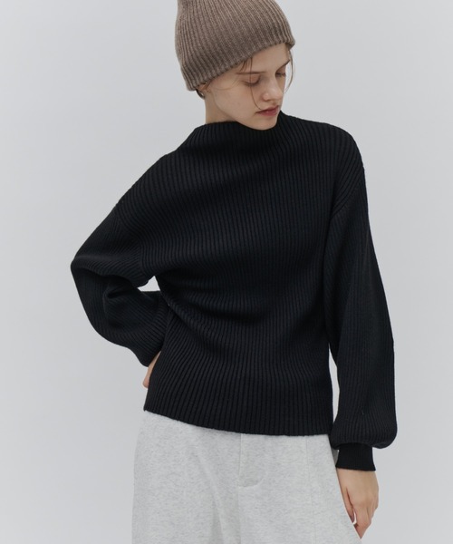 Plumel(プルメル)の「Soft Touch Bottle Neck Rib Knit / ソフトタッチボトルネックリブニット(ニット/セーター・レディース・グレー/ブラック/オフホワイト・MEDIUM)」の2枚目の写真