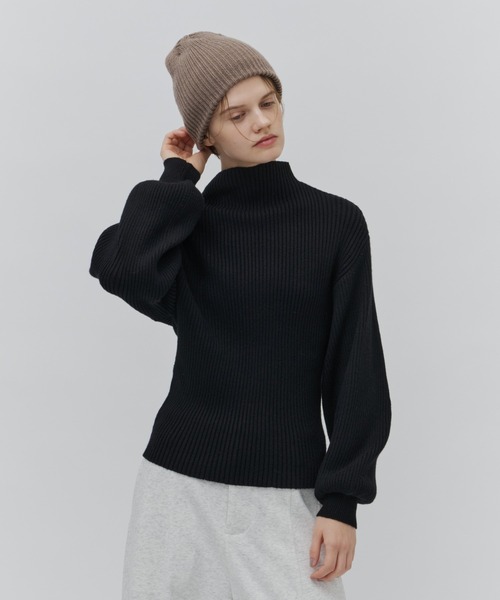 Plumel(プルメル)の「Soft Touch Bottle Neck Rib Knit / ソフトタッチボトルネックリブニット(ニット/セーター・レディース・グレー/ブラック/オフホワイト・MEDIUM)」の5枚目の写真