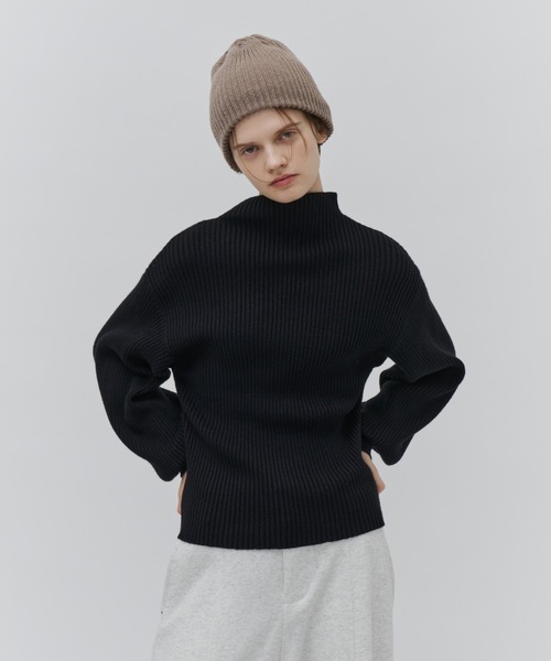 Plumel(プルメル)の「Soft Touch Bottle Neck Rib Knit / ソフトタッチボトルネックリブニット(ニット/セーター・レディース・グレー/ブラック/オフホワイト・MEDIUM)」の6枚目の写真